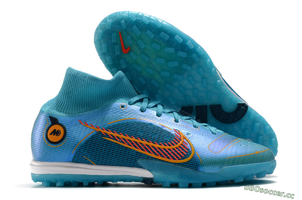 Men's Nike Mercurial Superfly 8 Elite TF Artificial Turf High-Tops Football Shoes - Blue/Red/Yellow 2