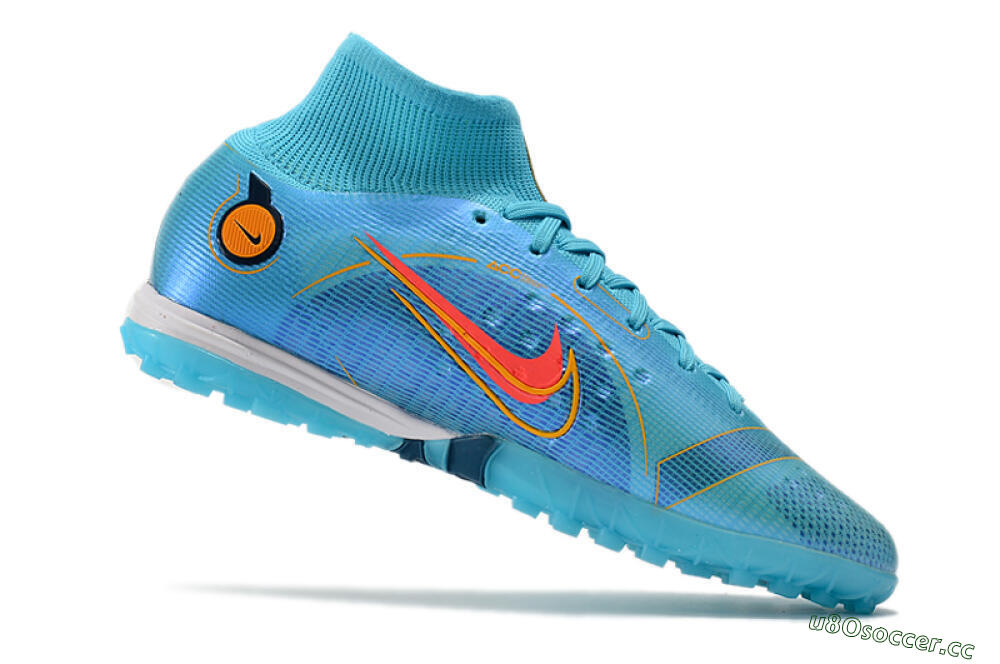 Men's Nike Mercurial Superfly 8 Elite TF Artificial Turf High-Tops Football Shoes - Blue/Red/Yellow 4