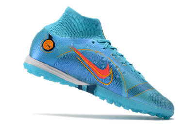 Men's Nike Mercurial Superfly 8 Elite TF Artificial Turf High-Tops Football Shoes - Blue/Red/Yellow