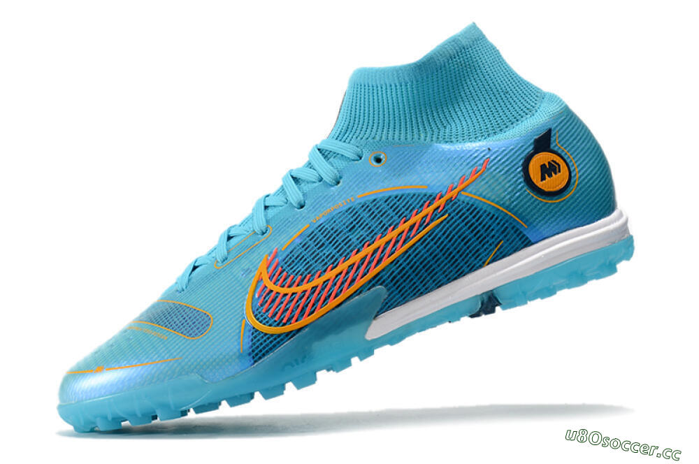 Men's Nike Mercurial Superfly 8 Elite TF Artificial Turf High-Tops Football Shoes - Blue/Red/Yellow 5