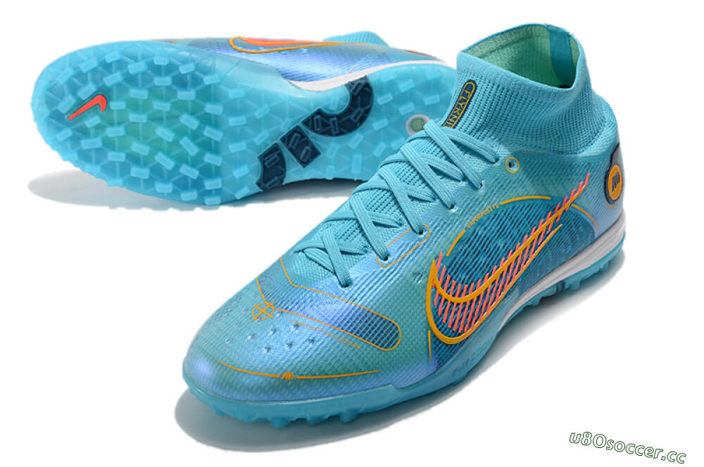 Men's Nike Mercurial Superfly 8 Elite TF Artificial Turf High-Tops Football Shoes - Blue/Red/Yellow 3