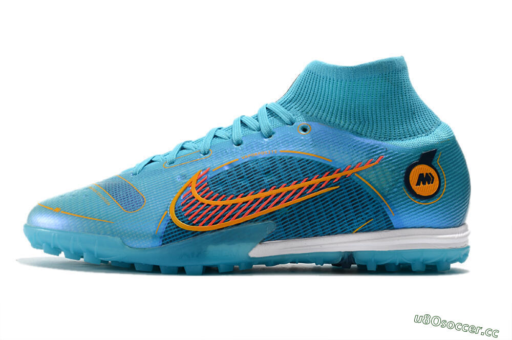 Men's Nike Mercurial Superfly 8 Elite TF Artificial Turf High-Tops Football Shoes - Blue/Red/Yellow 0