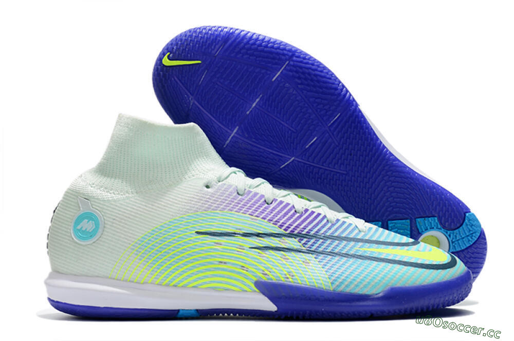 Men's Nike Mercurial Superfly 8 Elite IC Indoor & Futsal High-Tops Football Shoes - Jade/Yellow/Purple 2