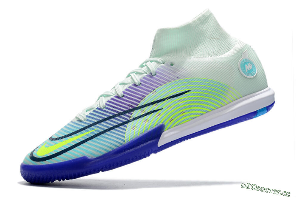 Men's Nike Mercurial Superfly 8 Elite IC Indoor & Futsal High-Tops Football Shoes - Jade/Yellow/Purple 5