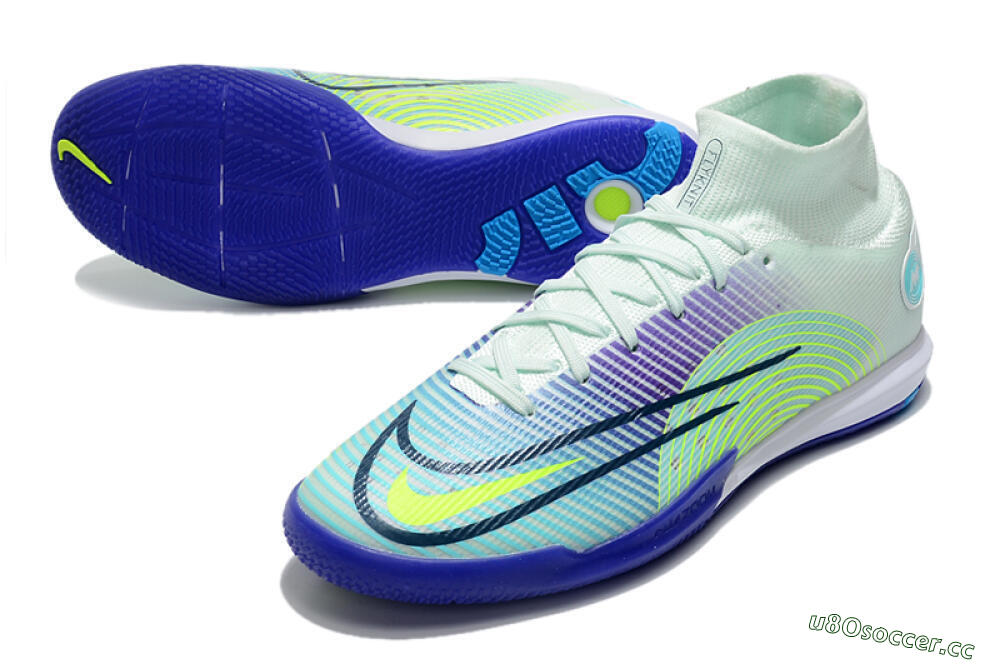 Men's Nike Mercurial Superfly 8 Elite IC Indoor & Futsal High-Tops Football Shoes - Jade/Yellow/Purple 3
