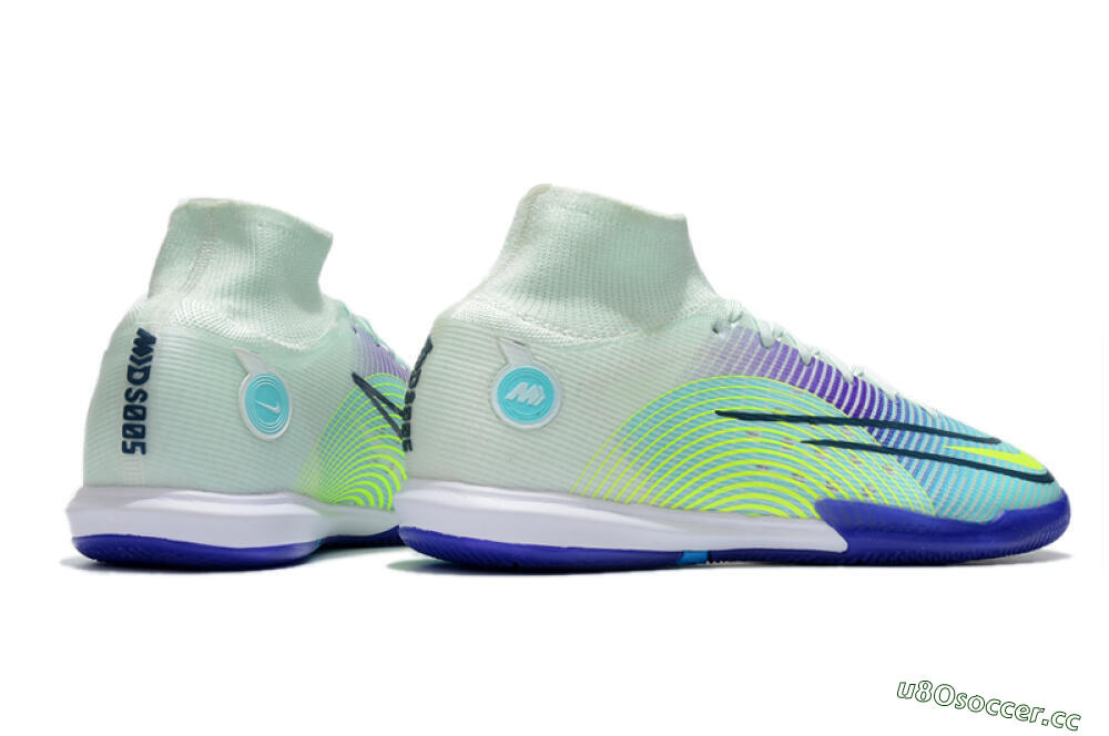 Men's Nike Mercurial Superfly 8 Elite IC Indoor & Futsal High-Tops Football Shoes - Jade/Yellow/Purple 6