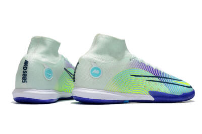 Men's Nike Mercurial Superfly 8 Elite IC Indoor & Futsal High-Tops Football Shoes - Jade/Yellow/Purple