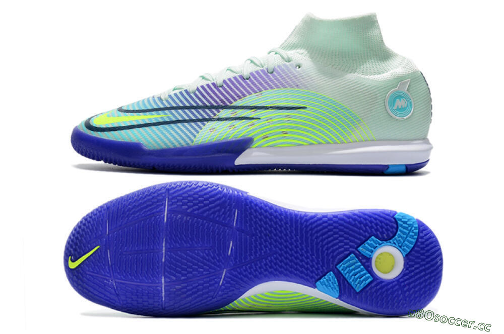 Men's Nike Mercurial Superfly 8 Elite IC Indoor & Futsal High-Tops Football Shoes - Jade/Yellow/Purple 1