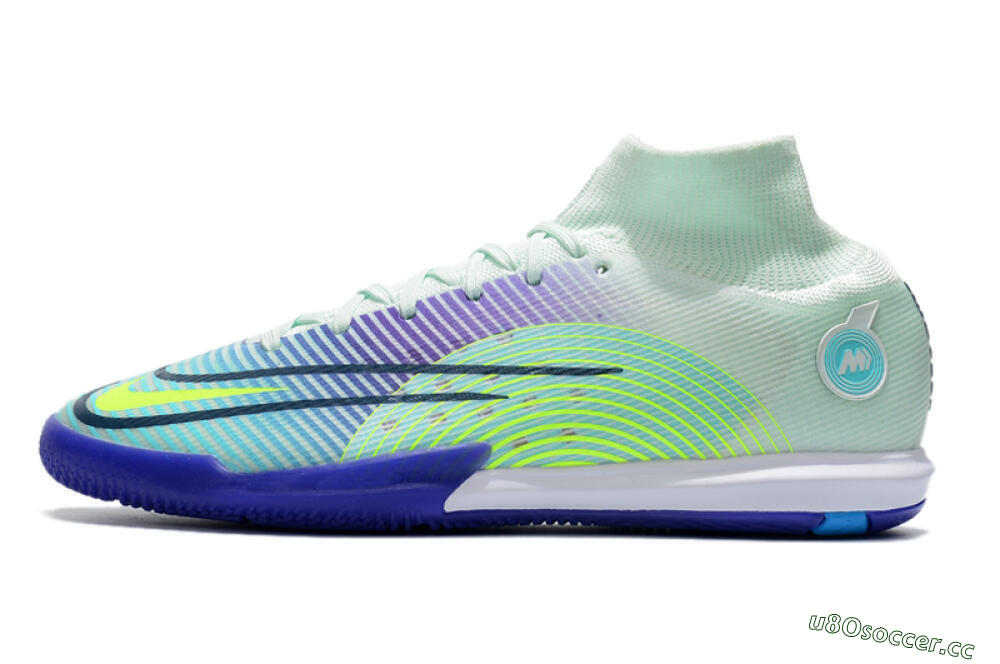 Men's Nike Mercurial Superfly 8 Elite IC Indoor & Futsal High-Tops Football Shoes - Jade/Yellow/Purple 0