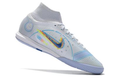 Men's Nike Mercurial Superfly 8 Elite IC Indoor & Futsal High-Tops Football Shoes - White/Blue/Yellow