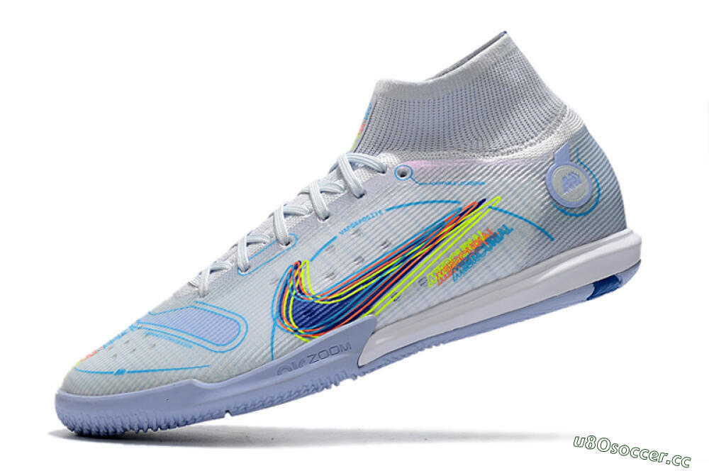 Men's Nike Mercurial Superfly 8 Elite IC Indoor & Futsal High-Tops Football Shoes - White/Blue/Yellow 5