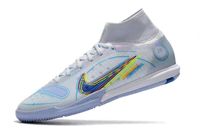 Men's Nike Mercurial Superfly 8 Elite IC Indoor & Futsal High-Tops Football Shoes - White/Blue/Yellow