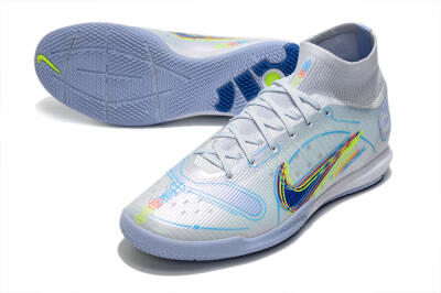 Men's Nike Mercurial Superfly 8 Elite IC Indoor & Futsal High-Tops Football Shoes - White/Blue/Yellow