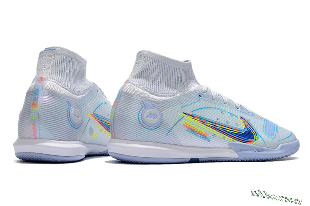 Men's Nike Mercurial Superfly 8 Elite IC Indoor & Futsal High-Tops Football Shoes - White/Blue/Yellow 6