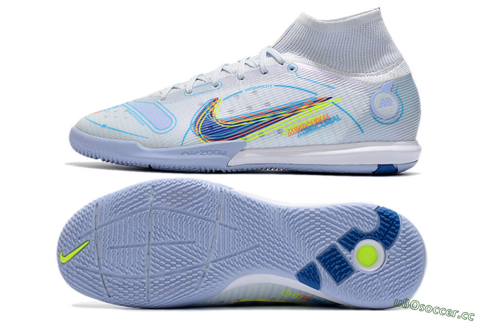 Men's Nike Mercurial Superfly 8 Elite IC Indoor & Futsal High-Tops Football Shoes - White/Blue/Yellow 1