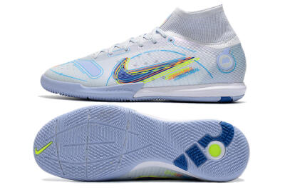Men's Nike Mercurial Superfly 8 Elite IC Indoor & Futsal High-Tops Football Shoes - White/Blue/Yellow