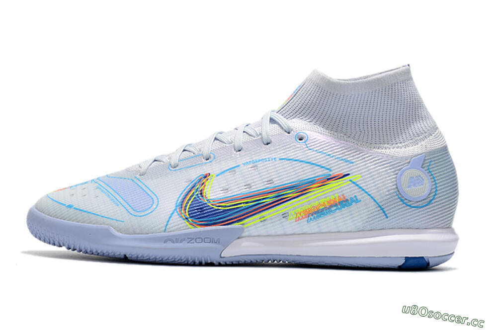 Men's Nike Mercurial Superfly 8 Elite IC Indoor & Futsal High-Tops Football Shoes - White/Blue/Yellow 0