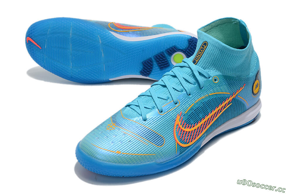 Men's Nike Mercurial Superfly 8 Elite IC Indoor & Futsal High-Tops Football Shoes - Blue/Red/Yellow 3