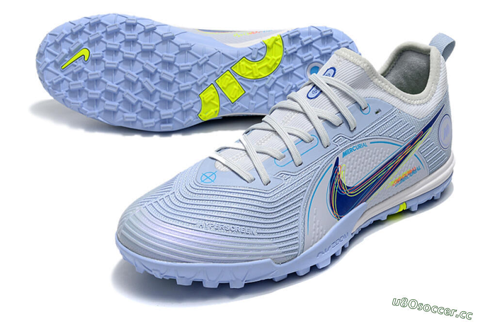 Men's Nike Mercurial Vapor 14 Pro TF Artificial Turf Low-Tops Football Shoes - White/Blue/Yellow 3