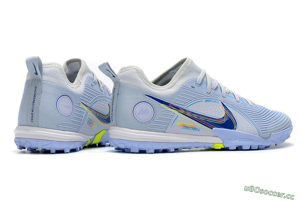 Men's Nike Mercurial Vapor 14 Pro TF Artificial Turf Low-Tops Football Shoes - White/Blue/Yellow 6