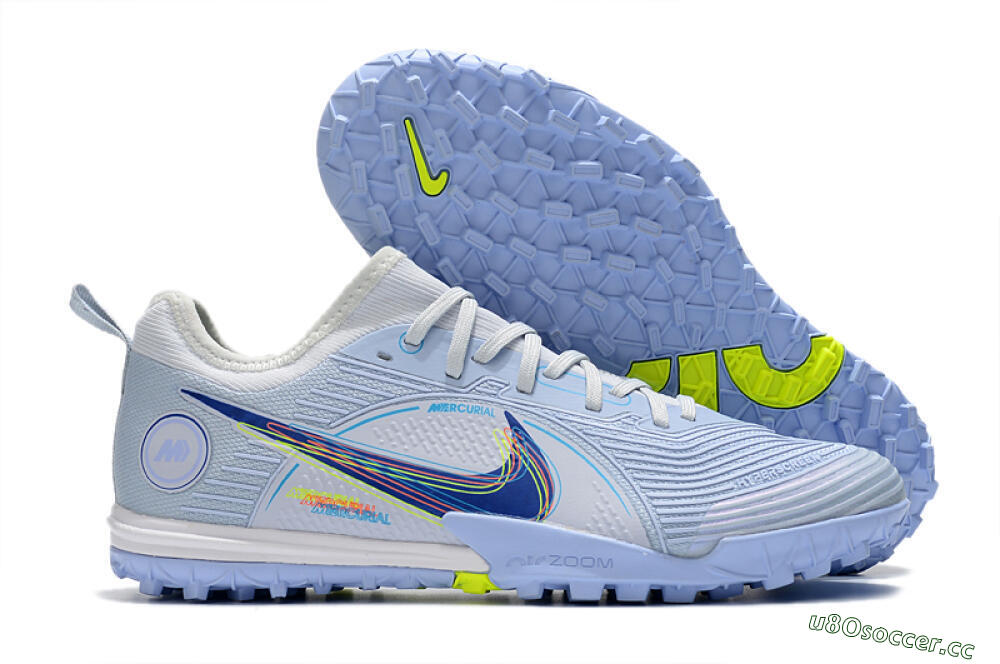 Men's Nike Mercurial Vapor 14 Pro TF Artificial Turf Low-Tops Football Shoes - White/Blue/Yellow 2