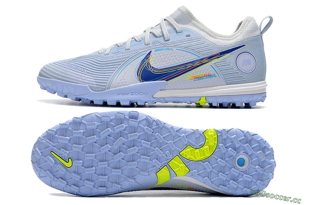Men's Nike Mercurial Vapor 14 Pro TF Artificial Turf Low-Tops Football Shoes - White/Blue/Yellow 1