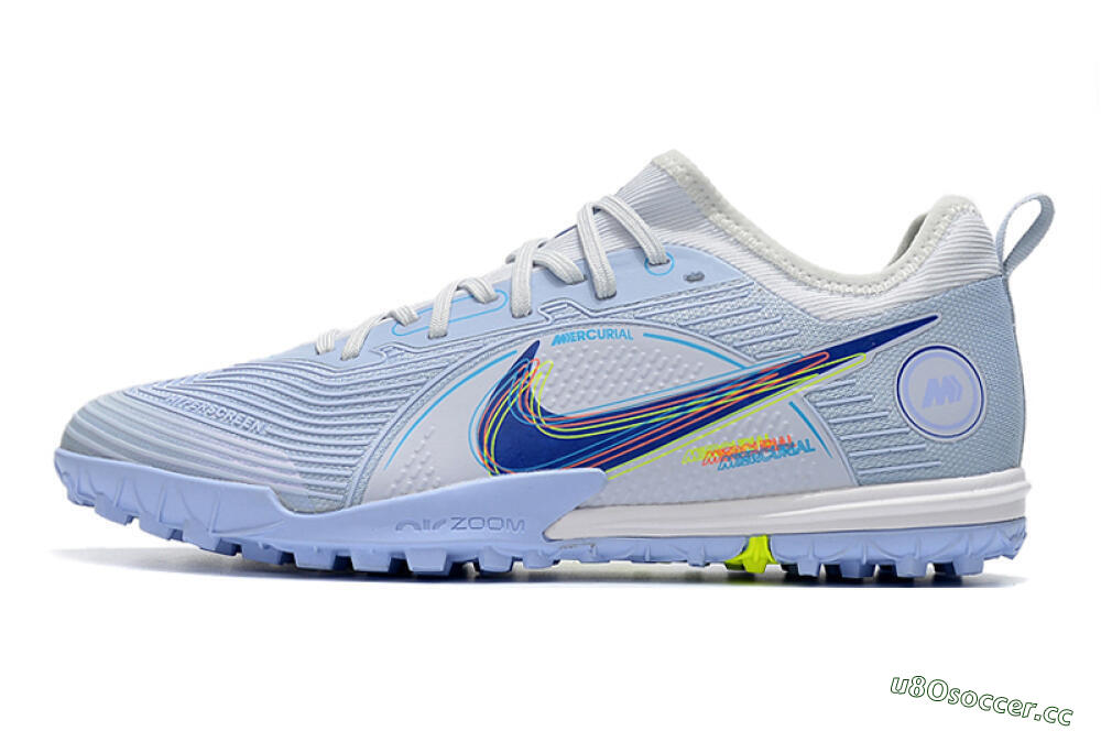 Men's Nike Mercurial Vapor 14 Pro TF Artificial Turf Low-Tops Football Shoes - White/Blue/Yellow 0