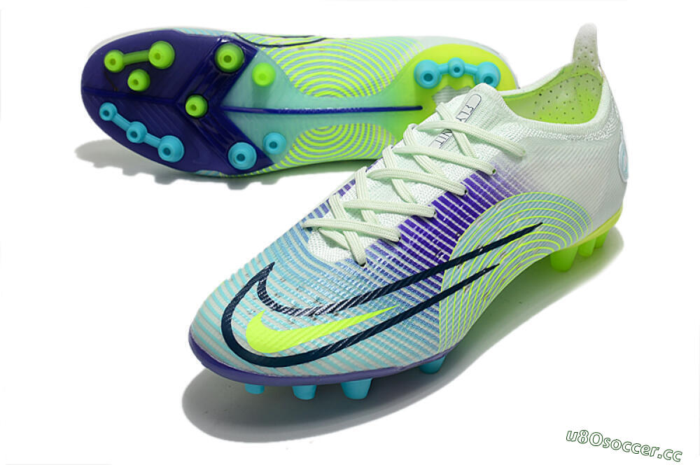Men's Nike Mercurial Vapor 14 Elite AG Artificial Grass Low-Tops Football Boots - Jade/Yellow/Purple 3