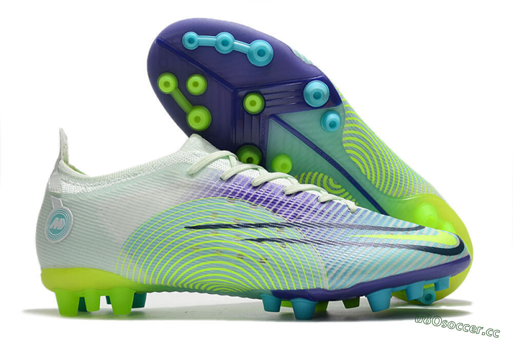 Men's Nike Mercurial Vapor 14 Elite AG Artificial Grass Low-Tops Football Boots - Jade/Yellow/Purple 2