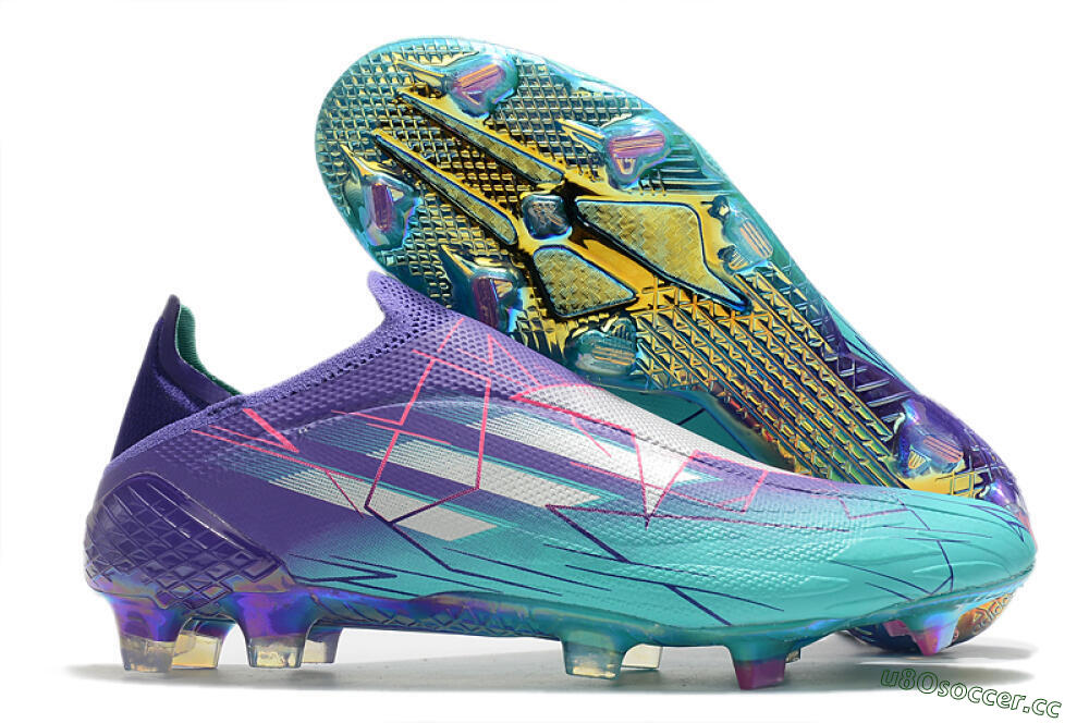 Men's Adidas X Speedflow+ FG Firm Ground Low-Tops Football Boots - Jade/Purple/Pink 2