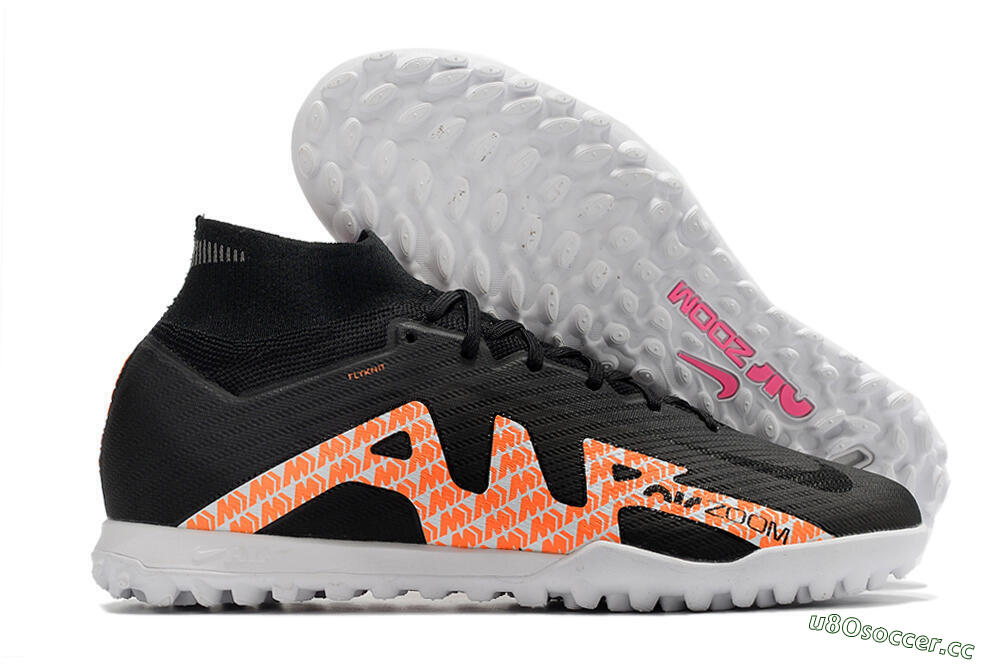 Men's Nike Air Zoom Mercurial Superfly 9 Elite TF Artificial Turf High-Tops Football Shoes - Black/Orange/White 2