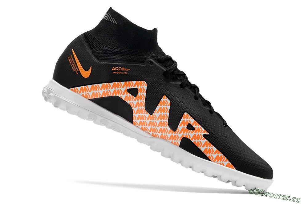 Men's Nike Air Zoom Mercurial Superfly 9 Elite TF Artificial Turf High-Tops Football Shoes - Black/Orange/White 4