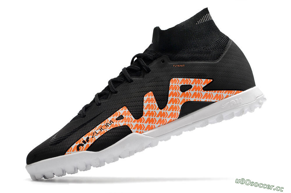 Men's Nike Air Zoom Mercurial Superfly 9 Elite TF Artificial Turf High-Tops Football Shoes - Black/Orange/White 5