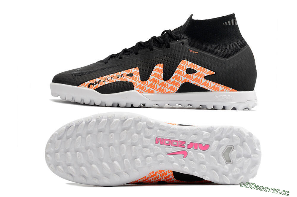 Men's Nike Air Zoom Mercurial Superfly 9 Elite TF Artificial Turf High-Tops Football Shoes - Black/Orange/White 1