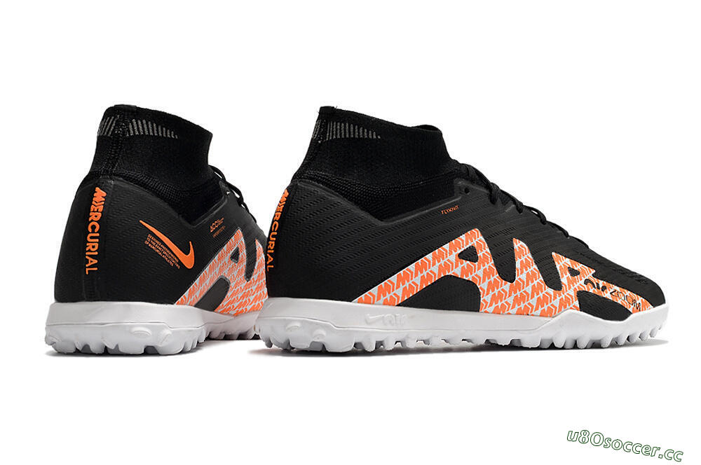 Men's Nike Air Zoom Mercurial Superfly 9 Elite TF Artificial Turf High-Tops Football Shoes - Black/Orange/White 6
