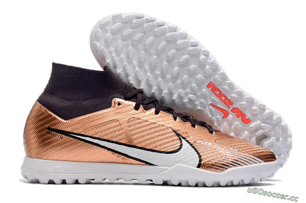 Men's Nike Air Zoom Mercurial Superfly 9 Elite TF Artificial Turf High-Tops Football Shoes - Gold/White/Black 2