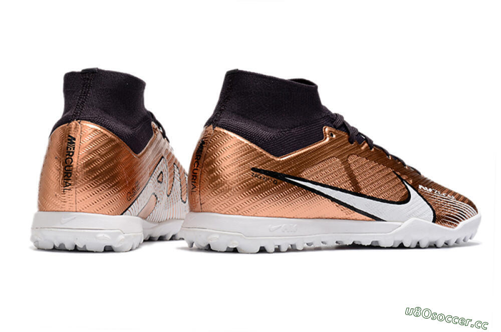 Men's Nike Air Zoom Mercurial Superfly 9 Elite TF Artificial Turf High-Tops Football Shoes - Gold/White/Black 6