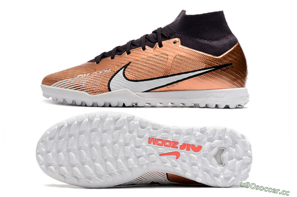 Men's Nike Air Zoom Mercurial Superfly 9 Elite TF Artificial Turf High-Tops Football Shoes - Gold/White/Black 1