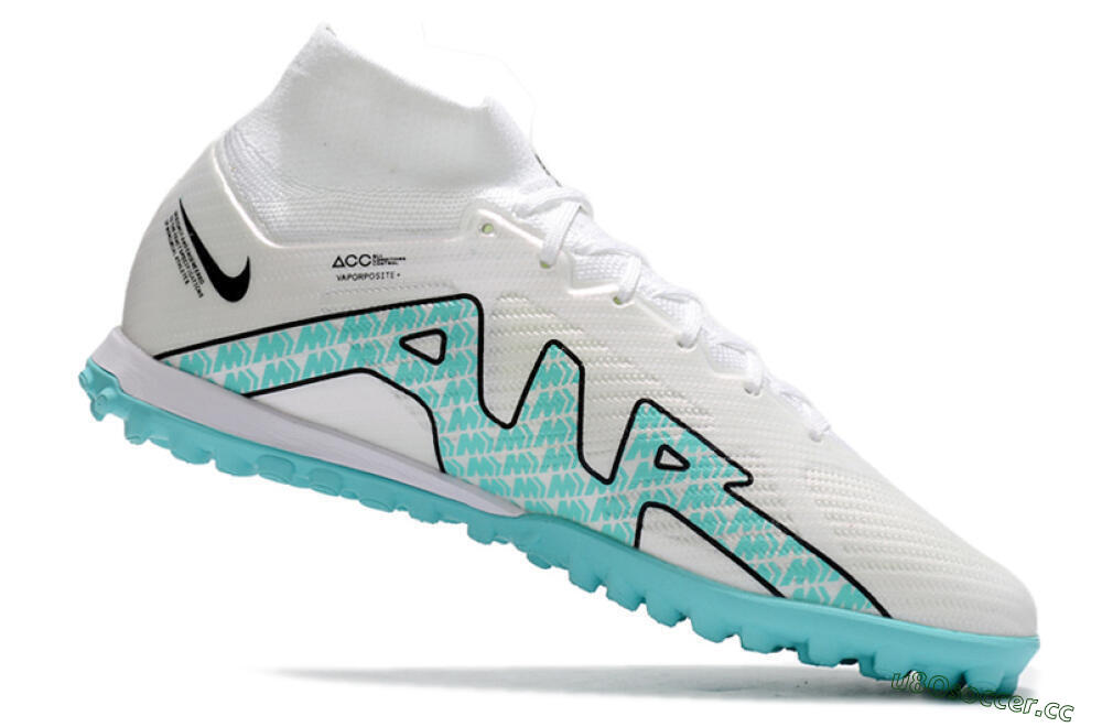 Men's Nike Air Zoom Mercurial Superfly 9 Elite TF Artificial Turf High-Tops Football Shoes - White/Jade/Black 4