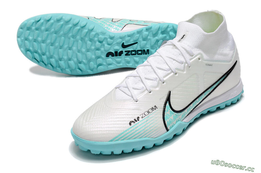 Men's Nike Air Zoom Mercurial Superfly 9 Elite TF Artificial Turf High-Tops Football Shoes - White/Jade/Black 3