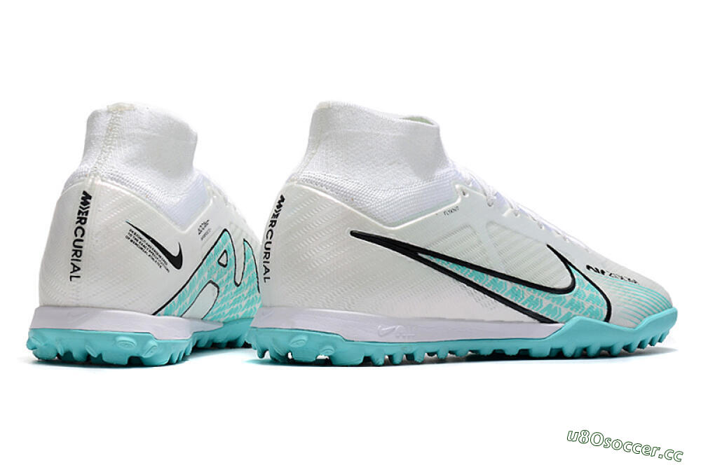 Men's Nike Air Zoom Mercurial Superfly 9 Elite TF Artificial Turf High-Tops Football Shoes - White/Jade/Black 6