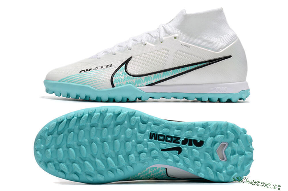 Men's Nike Air Zoom Mercurial Superfly 9 Elite TF Artificial Turf High-Tops Football Shoes - White/Jade/Black 1