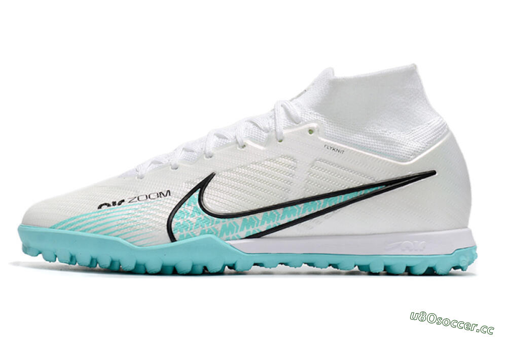 Men's Nike Air Zoom Mercurial Superfly 9 Elite TF Artificial Turf High-Tops Football Shoes - White/Jade/Black 0