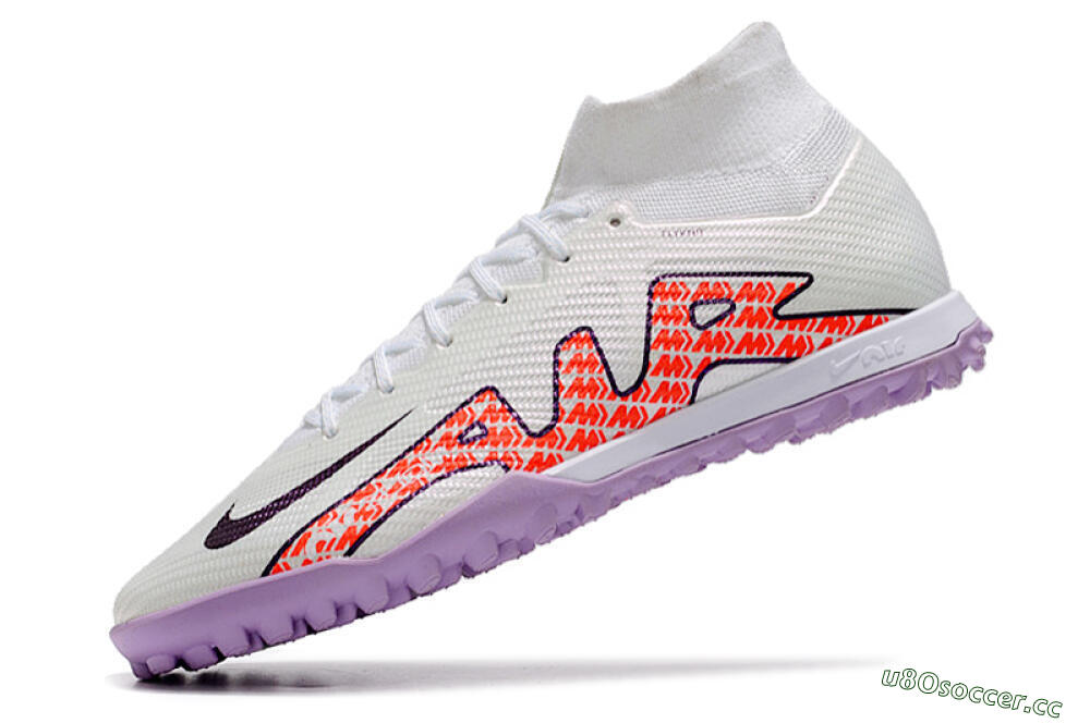 Men's Nike Air Zoom Mercurial Superfly 9 Elite TF Artificial Turf High-Tops Football Shoes - White/Red/Purple 5