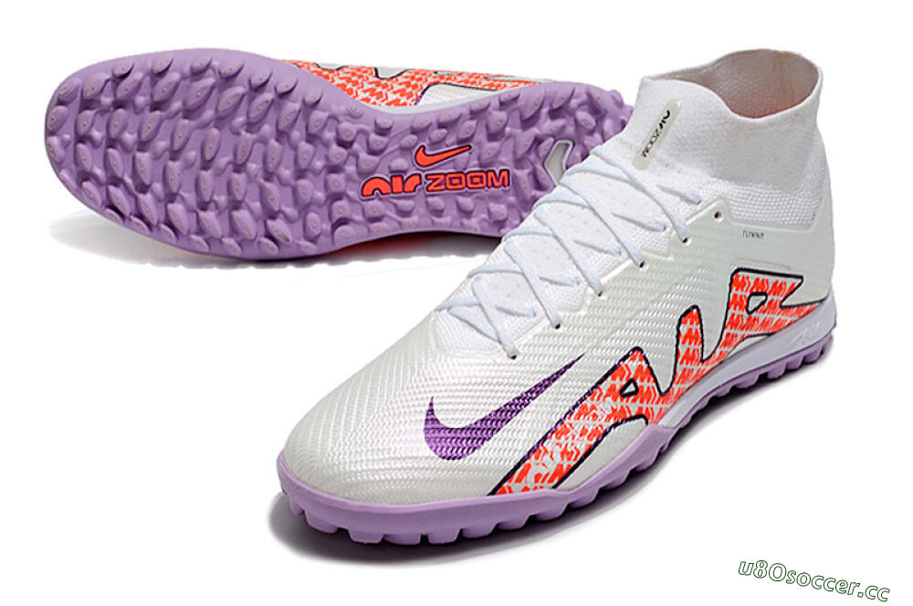 Men's Nike Air Zoom Mercurial Superfly 9 Elite TF Artificial Turf High-Tops Football Shoes - White/Red/Purple 3