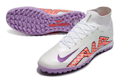 Men's Nike Air Zoom Mercurial Superfly 9 Elite TF Artificial Turf High-Tops Football Shoes - White/Red/Purple
