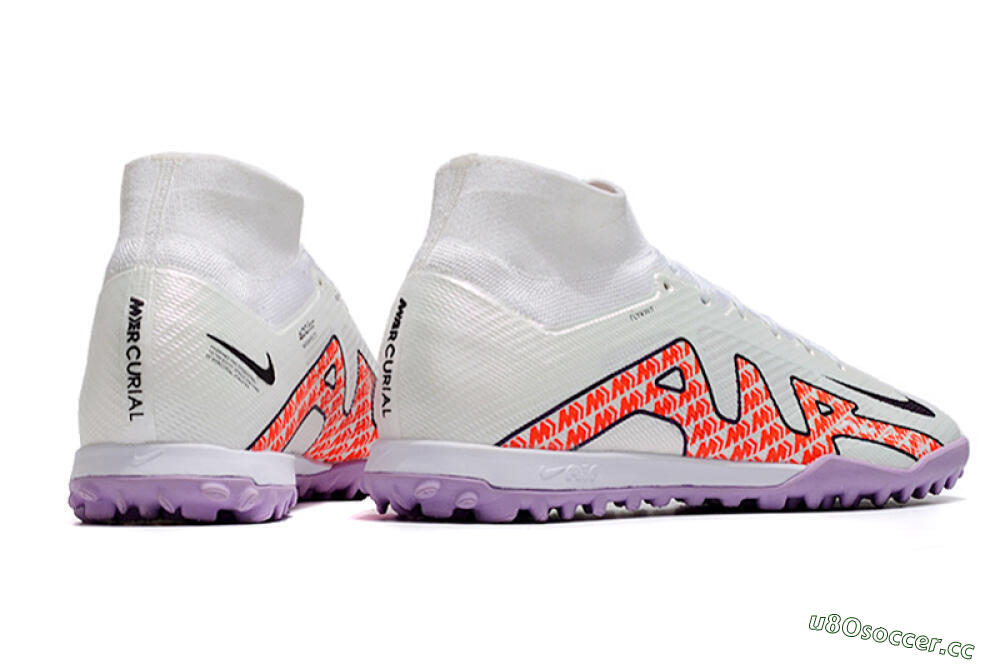 Men's Nike Air Zoom Mercurial Superfly 9 Elite TF Artificial Turf High-Tops Football Shoes - White/Red/Purple 6