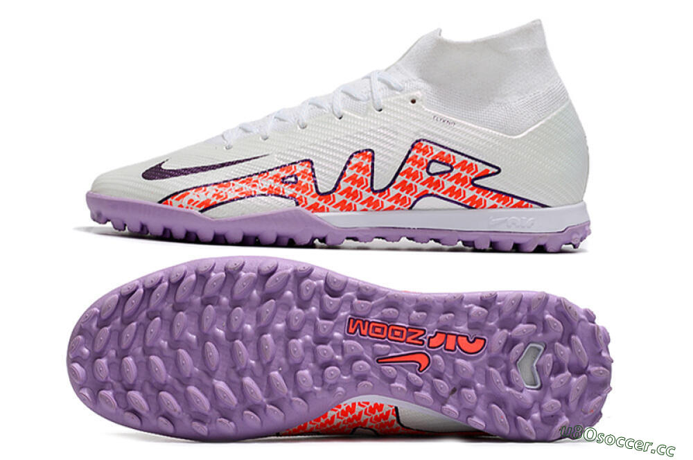 Men's Nike Air Zoom Mercurial Superfly 9 Elite TF Artificial Turf High-Tops Football Shoes - White/Red/Purple 1