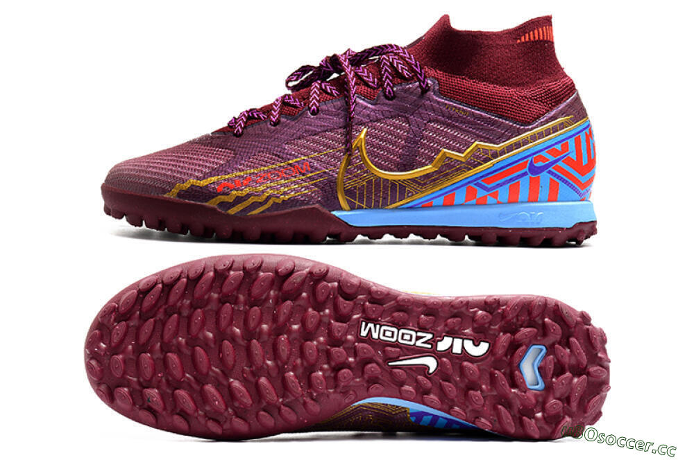 Men's Nike Air Zoom Mercurial Superfly 9 Elite TF Artificial Turf High-Tops Football Shoes - Red/Gold/Blue 1
