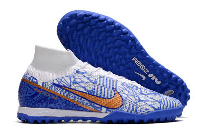 Men's Nike Air Zoom Mercurial Superfly 9 Elite TF Artificial Turf High-Tops Football Shoes - Blue/White/Gold